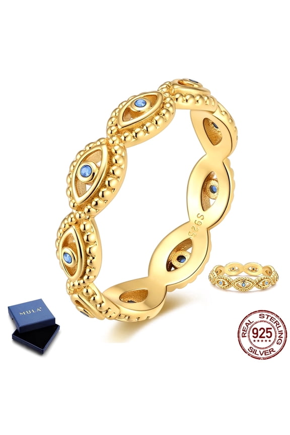 925 Sterling Silver Gold Plated Devil's Eye Statement Ring, Dainty Sparkling 5A Zircon Women's Jewelry Gift for Her Size 8