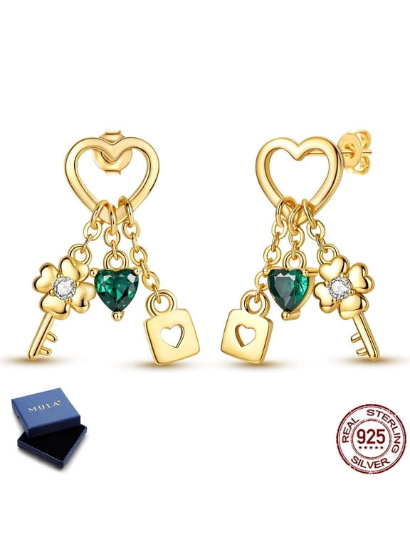 925 Sterling Silver Gold Plated Heart Lock Stud Earrings, Sparkling AAA CZ Jewelry Gifts for Her