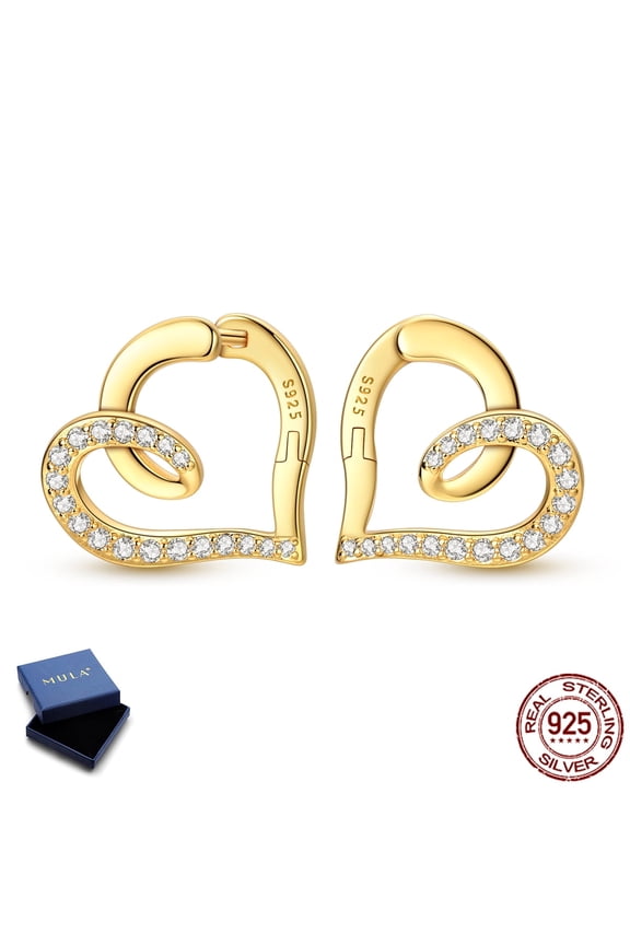 925 Sterling Silver Gold Plated Love Knot Huggie Earrings for Women, Hypoallergenic Sparkling Cubic Zirconia Jewelry Birthday Gift with Box
