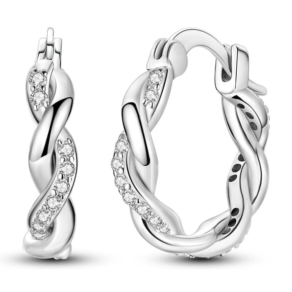 MULA 925 Sterling Silver Hoop Earrings for Women,Classic Twisted CZ Earrings Jewelry Gift for Her