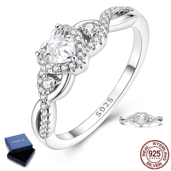MULA 925 Sterling Silver Infinite Love Wedding Ring for Women, Sparkling Cubic Zirconia Hypoallergenic Birthday Anniversary Gift with Box