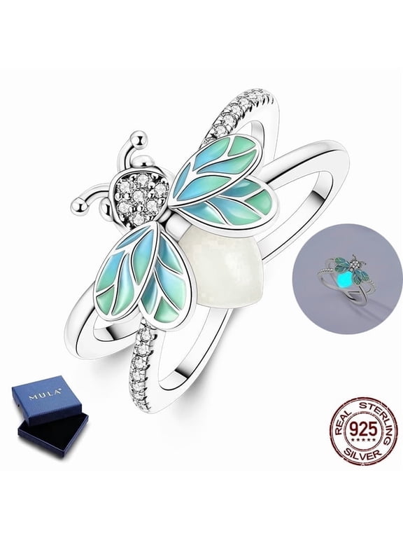 Silver Luminous Firefly Ring for Women, Hypoallergenic AAA CZ Dainty Birthday & Valentine's Day Gift with Box Size 9