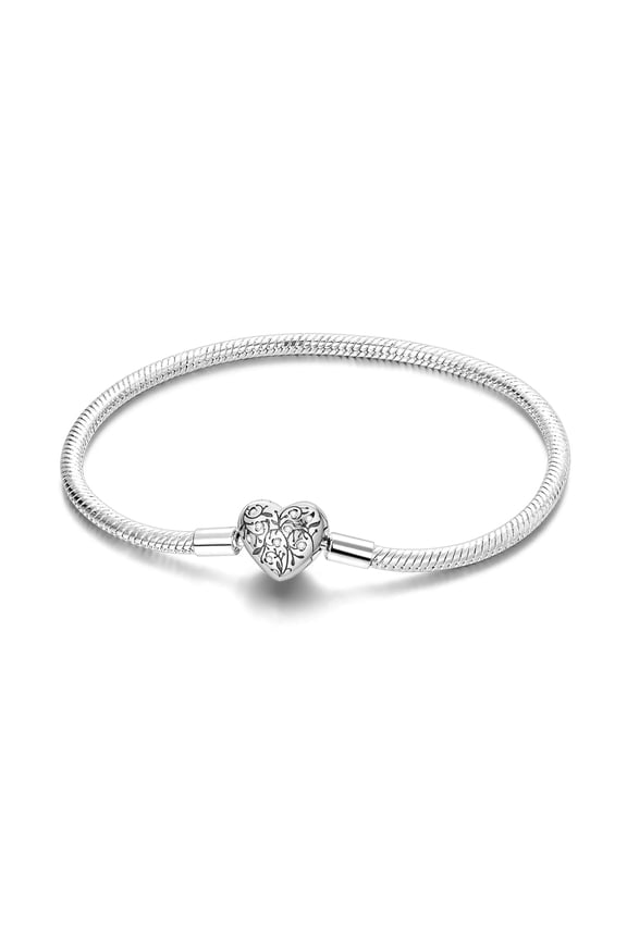 925 Sterling Silver Snake Chain Bracelet Heart Charms Bracelet for Women Gifts for Her