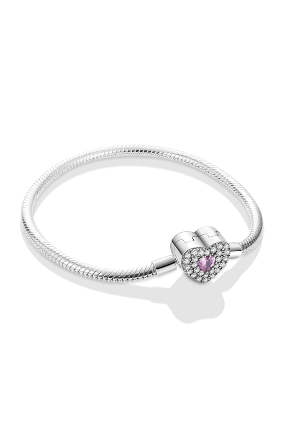 European Silver Plated Snake Bracelet AAA CZ Heart Fit Charm Chain for Women Birthday Gift