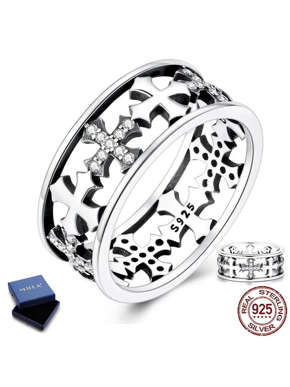 925 Sterling Silver Sparkling Cross Stackable Rings, 7.9mm Width Dainty AAA CZ Hypoallergenic Women's Jewelry Gift For Her Size 9