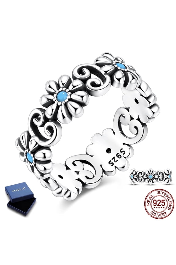 925 Sterling Silver Daisies Stackable Rings, 7.6mm Width Dainty AAA CZ Women's Jewelry Gift For Her