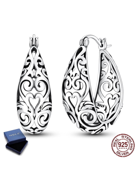 925 Sterling Silver Vintage Vine Hollow Hoop Earrings, Retro Earrings Gifts for Her
