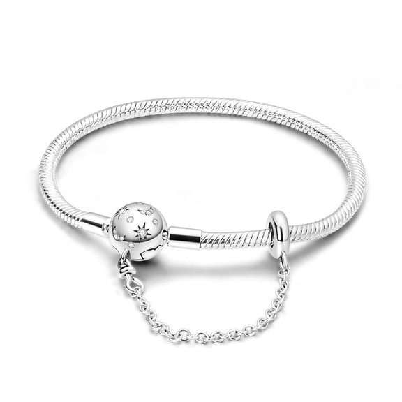 NARMO European 925 Sterling Silver 5A Zircon Stars Full Moon Clasp Snake Bracelet fit Charms for Women Jewelry