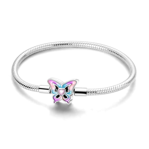MULA European 925 Sterling Silver Butterfly Clasp Snake Bracelet for Charms Women Jewelry