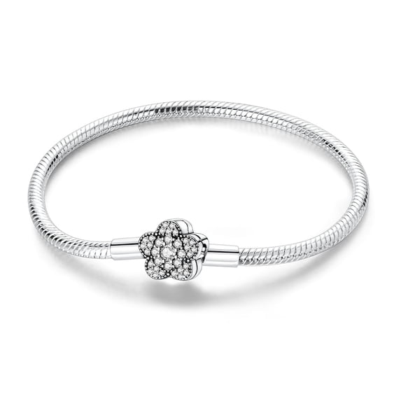 MULA European 925 Sterling Silver CZ Heart Clasp Snake Bracelet for Charms Women Jewelry