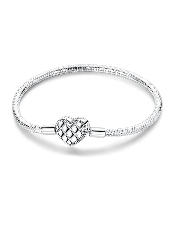 European Silver Plated CZ Heart Clasp Snake Bracelet for Charms Women Jewelry