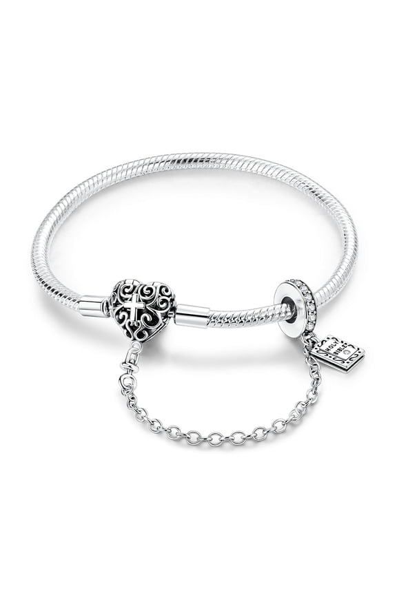 European 925 Sterling Silver CZ Heart Clasp Snake Bracelet for Charms Women Jewelry