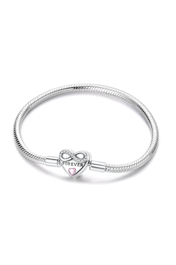 European Silver Plated CZ Heart Clasp Snake Bracelet for Charms Women Jewelry