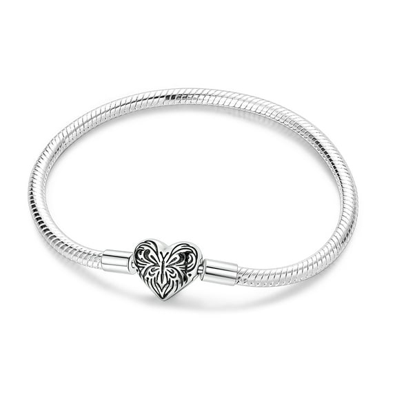 MULA European 925 Sterling Silver CZ Heart Clasp Snake Bracelet for Charms Women Jewelry
