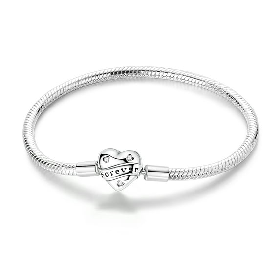MULA European 925 Sterling Silver CZ Heart Clasp Snake Bracelet for Charms Women Jewelry