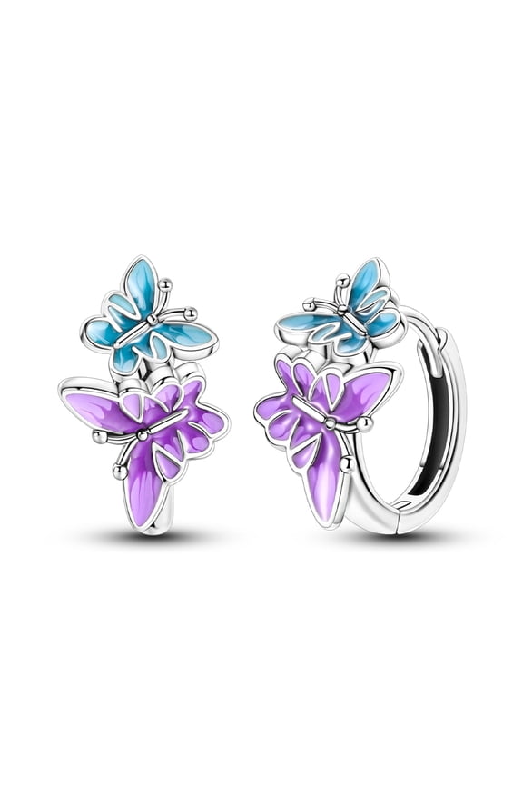European Enamel Purple Butterfly 925 Sterling Silver Hoop Earrings For Women Jewelry Gift