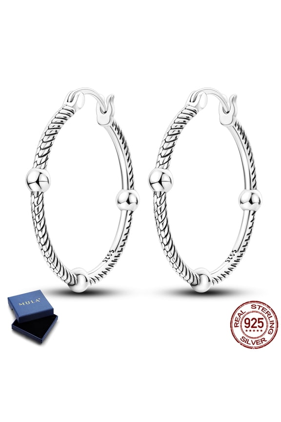 European 925 Sterling Silver Large Snake Hoop Earrings for Women, 32mm Birthday Jewelry Gift for Her