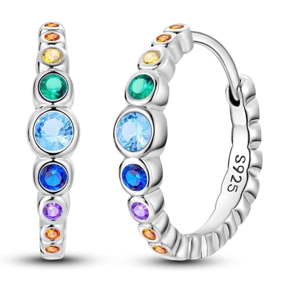MULA European Original Colorful Rainbow 925 Sterling Silver Hoop Earrings Colorful AAA CZ For Women Jewelry Birthday Gift