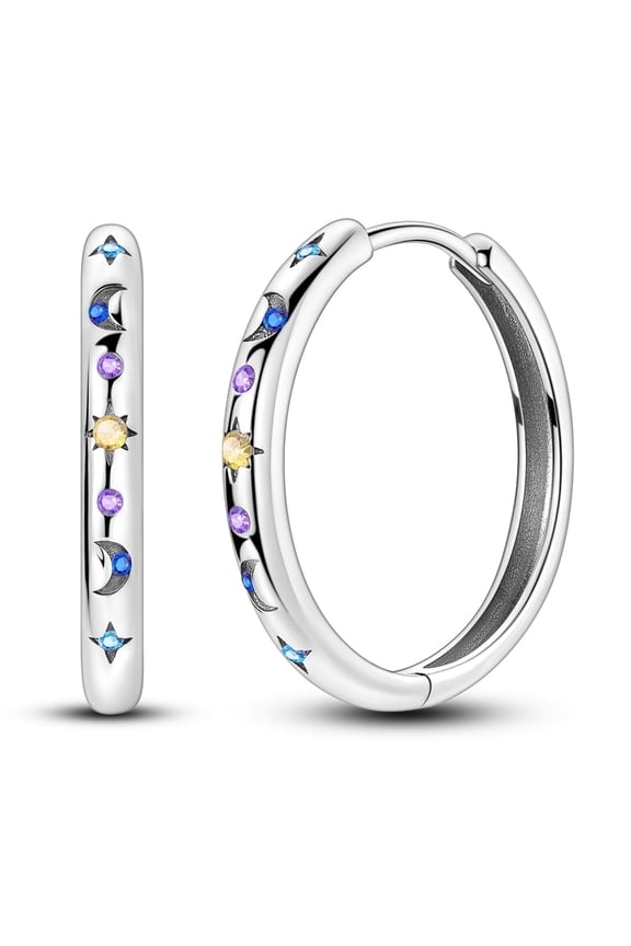 European Original Colorful Starry Sky 925 Sterling Silver Hoop Earrings CZ For Women Jewelry Birthday Gift