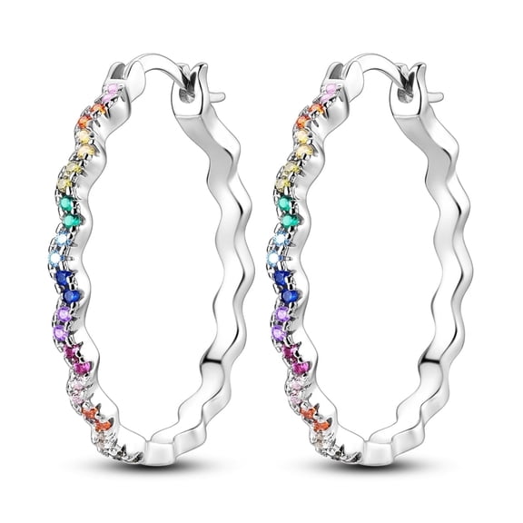 MULA European Original Double Wave Women Big 925 Sterling Silver Hoop Earrings Colorful AAA CZ Jewelry Birthday Gift