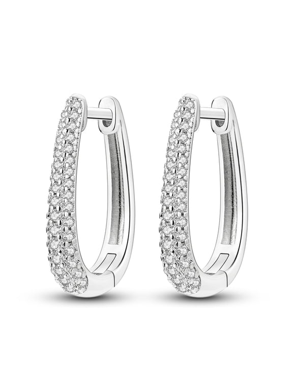 European Original Long U-shape Hoop 925 Sterling Silver Earrings AAA CZ For Women Jewelry Birthday Gift