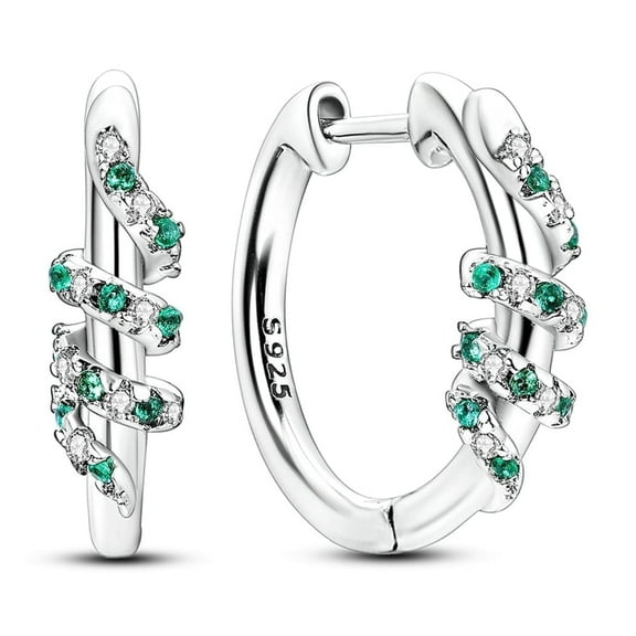 MULA European Original Snake 925 Sterling Silver Hoop Earrings Green AAA CZ Wrap For Women Jewelry Birthday Gift