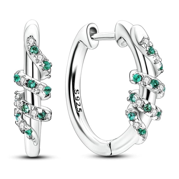 MULA European Original Snake 925 Sterling Silver Hoop Earrings Green AAA CZ Wrap For Women Jewelry Birthday Gift