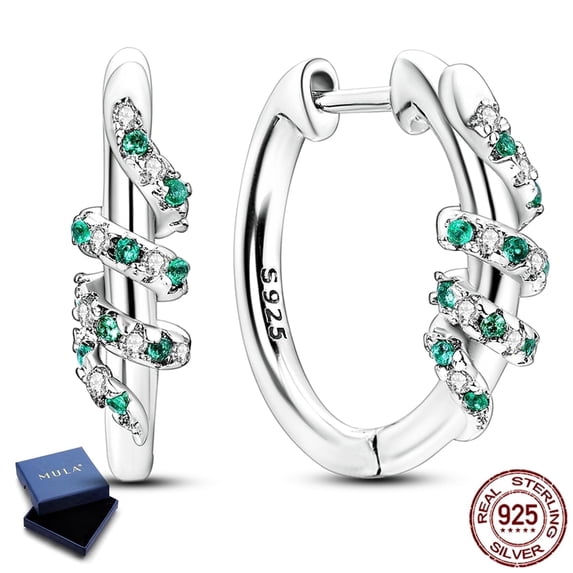 MULA Original 925 Sterling Silver Snake Hoop Earrings Green AAA CZ Wrap For Women Jewelry Birthday Gift with Box