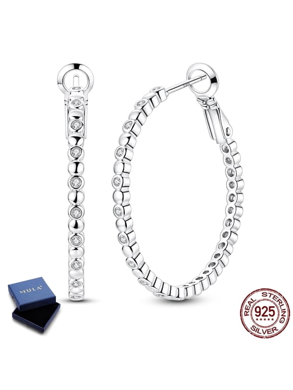 European Original Solid 925 Sterling Silver Round Hoop Earrings AAA CZ For Women Hypoallergenic Jewelry Birthday Gift
