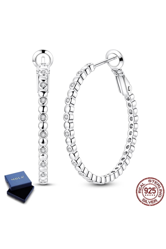 European Original Solid 925 Sterling Silver Round Hoop Earrings 5A Zircon For Women Jewelry Birthday Gift