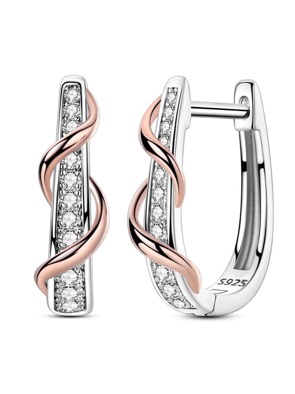 European Rose Color Thread Wrapped 925 Sterling Silver Hoop Earrings AAA CZ for Women Gift