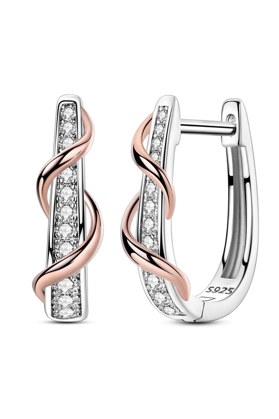 European Rose Color Thread Wrapped 925 Sterling Silver Hoop Earrings 5A Zircon for Women Gift