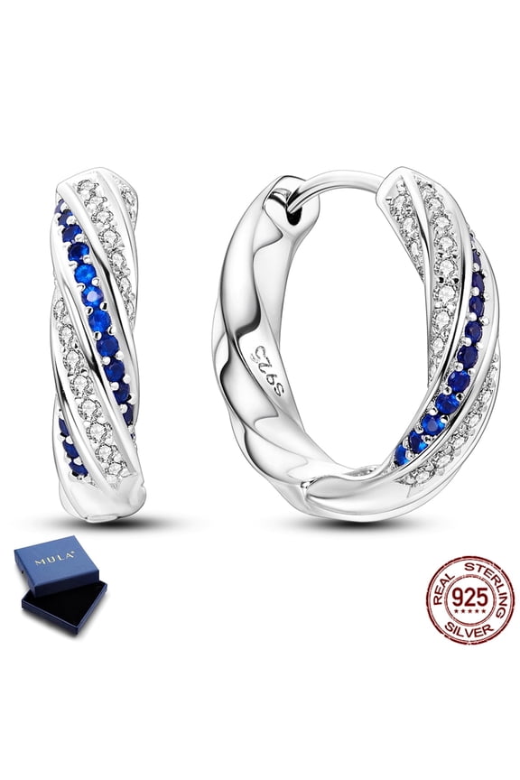 925 Sterling Silver Twist Huggie Hoop Earrings for Women, Hypoallergenic Sparkling 5A Zircon Jewelry Gift with Box
