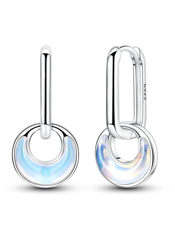 Fine Original 925 Sterling Silver Hoop Earrings Moon Circle for Women Jewelry Gift