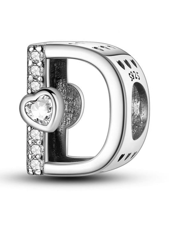 Letter A-Z Charms for Bracelets 925 Sterling Silver Love Heart Bead Charm Alphabet Initial Dangle Pendants Jewelry Gift for Women