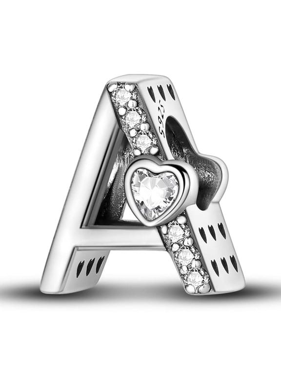 Letter A-Z Charms for Bracelets 925 Sterling Silver Love Heart Bead Charm Alphabet Initial Dangle Pendants Jewelry Gift for Women