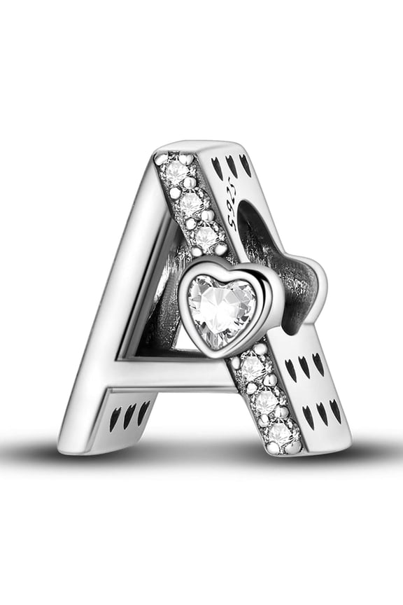 Letter A-Z Charms for Bracelets 925 Sterling Silver Love Heart Bead Charm Alphabet Initial Dangle Pendants Jewelry Gift for Women