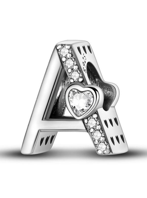 Letter A-Z Charms for Bracelets 925 Sterling Silver Love Heart Bead Charm Alphabet Initial Dangle Pendants Jewelry Gift for Women