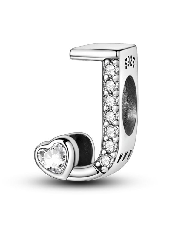 Letter A-Z Charms for Bracelets 925 Sterling Silver Love Heart Bead Charm Alphabet Initial Dangle Pendants Jewelry Gift for Women