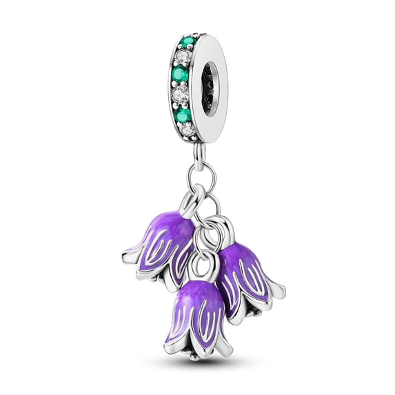 MULA Mother's Day Gifts 925 Sterling Silver Charms Purple Lilies Flower Dangle Pendants Women Gift