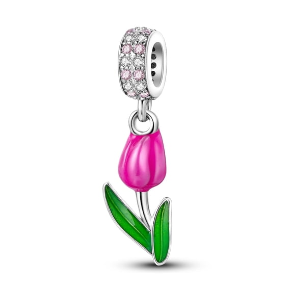MULA Mother's Day Gifts 925 Sterling Silver Charms Tulip Bouquet Flower Dangle Pendants Women Gift