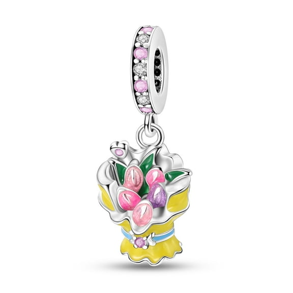 MULA Mother's Day Gifts 925 Sterling Silver Charms Tulip Bouquet Flower Dangle Pendants Women Gift