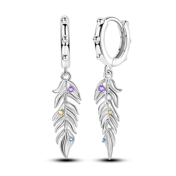 MULA Mother's day Retro Feather Tassel 925 Sterling Silver Hoop Earrings AAA CZ for Women Jewelry Gift