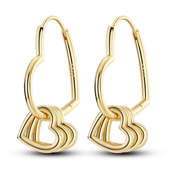 MULA Original 925 Sterling Silver Golden Hearts Hoop Earring for Women Birthday Jewelry