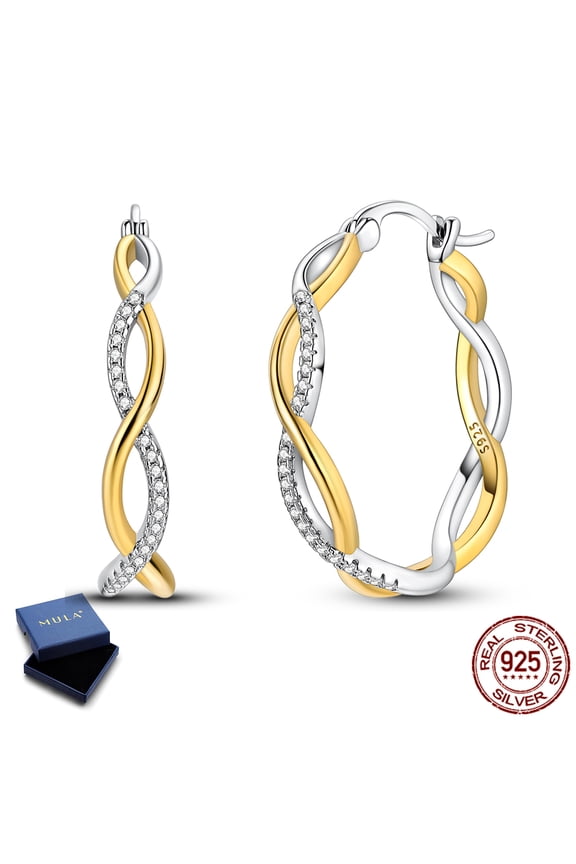 Original 925 Sterling Silver Hoop Earrings 5A CZ Gold Plated Sparkling Weaving Jewelry Gift for Women