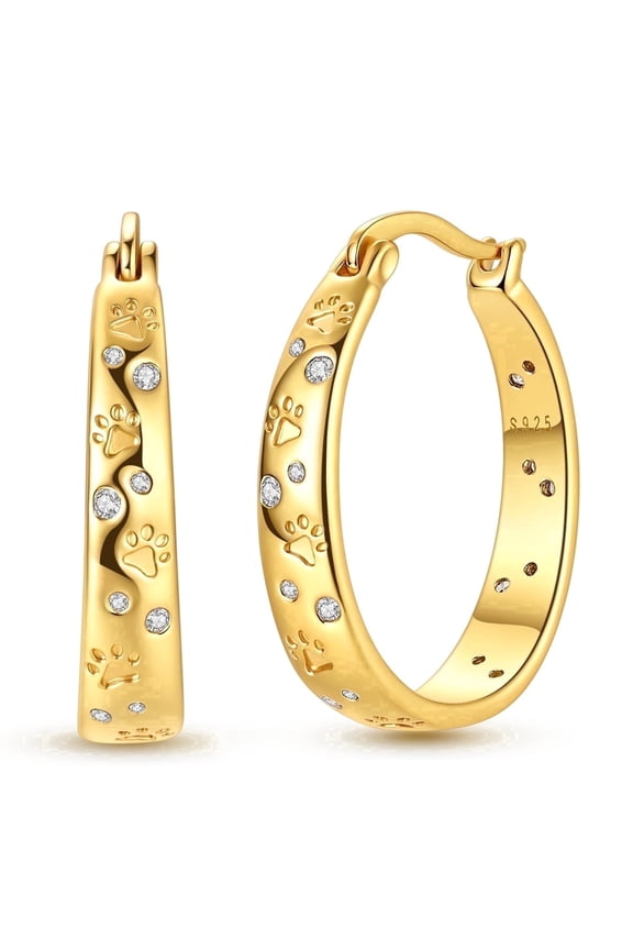 Original 925 Sterling Silver Hoop Earrings AAA CZ Golden Plated Bubble Claw Print for Women Jewelry Gift