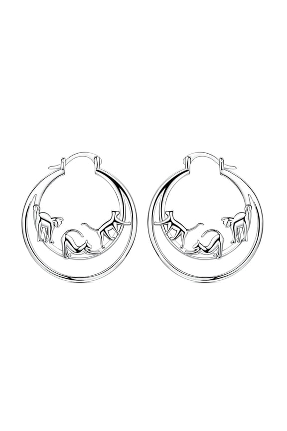 Original 925 Sterling Silver Hoop Earrings Cat's Life Double Ear for Women Jewelry Gift