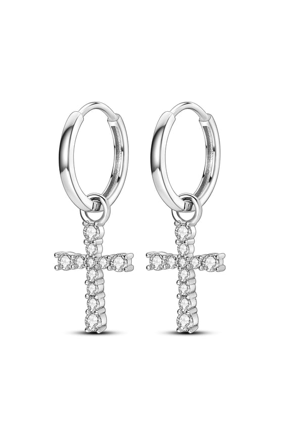 Original 925 Sterling Silver Hoop Earrings Clear AAA CZ Cross for Women Jewelry Gift