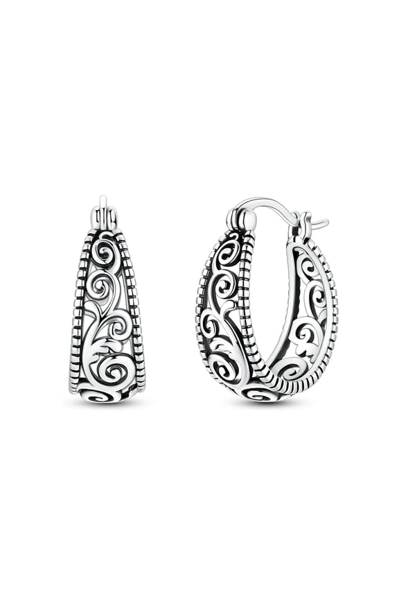 Original 925 Sterling Silver Hoop Earrings Retro Curly Grass Pattern for Women Jewelry Gift