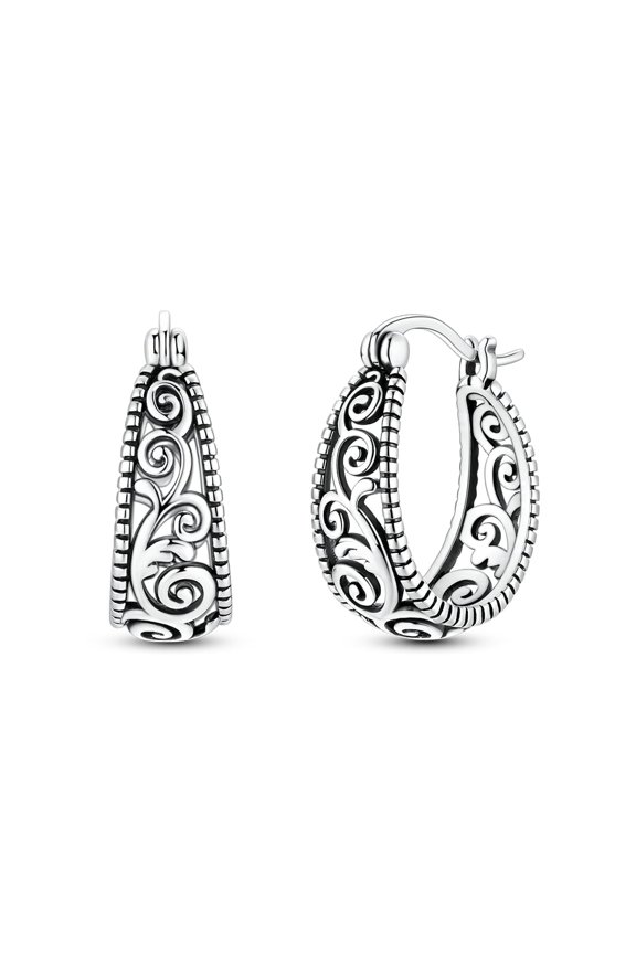 Original 925 Sterling Silver Hoop Earrings Retro Curly Grass Pattern for Women Jewelry Gift